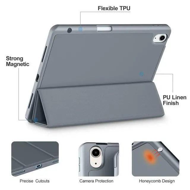 Alt view image 3 of 5 - Akkerds Compatible with iPad Air 11 Inch Case 7th/6th Generation (M3/M2) 2025/2024, for iPad Air 5th/4th Generation Case 10.9 Inch 2022/2020 with Pencil Holder[Auto Sleep/Wake], Darkgrey