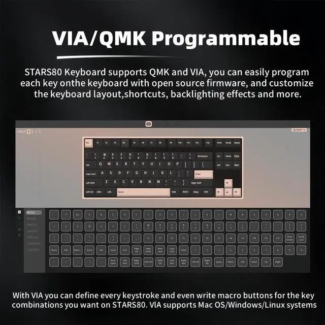 Alt view image 3 of 5 - ZMX STARS80 V2 Aluminum CNC Quick Release Keyboard,80% QMK/VIA Programmable Gasket Mount Hot Swap Tri-Mode Wireless BT5.0/2.4GHz/USB-C Mechanical Gaming Keyboard RGB Backlit for PC/Mac Gamer (White)