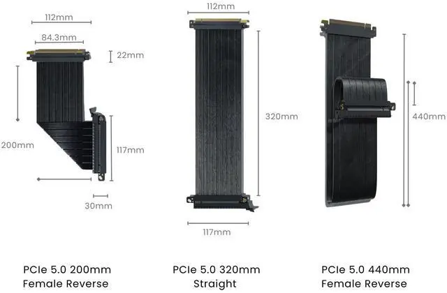 Alt view image 5 of 5 - SSUPD PCIe 5.0 x16 Riser Cable 200 mm  32 GT/s Transmission, 64 GB/s (256 Gbps) Bandwidth  GPU RTX 5090/5080 & RX 9070 XT & ITX Case Ready