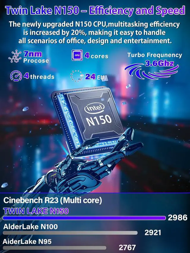 Alt view image 2 of 5 - Nmybwo 17.3-inch Business Laptop PC, in tel N150 CPU(Up to 3.6GHz) 16GB RAM 1TB NVMe SSD,FHD IPS Large Screen,Win11 Pro,Backlit Keyboard,6000mAh Battery, HDMI, USB 3.0, Type-C, Wi-Fi (16G+1TB)