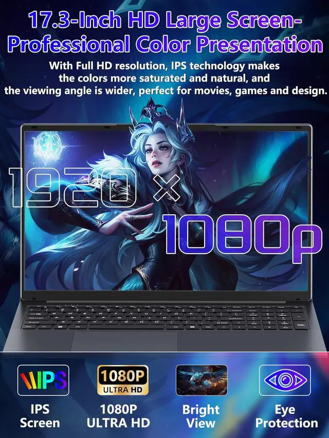 Alt view image 5 of 5 - Nmybwo 17.3-inch Business Laptop PC, in tel N150 CPU(Up to 3.6GHz) 16GB RAM 1TB NVMe SSD,FHD IPS Large Screen,Win11 Pro,Backlit Keyboard,6000mAh Battery, HDMI, USB 3.0, Type-C, Wi-Fi (16G+1TB)