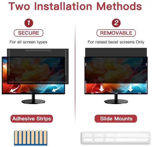 Alt view image 4 of 5 - 2 Pack 23 Inch Privacy Screen for Computer Monitor 16:9 Aspect Ratio, Eye Protection Anti Glare Computer Screen Cover, Removable Anti-Scratch Computer Screen Privacy Shield for 23'' Widescreen Monitor