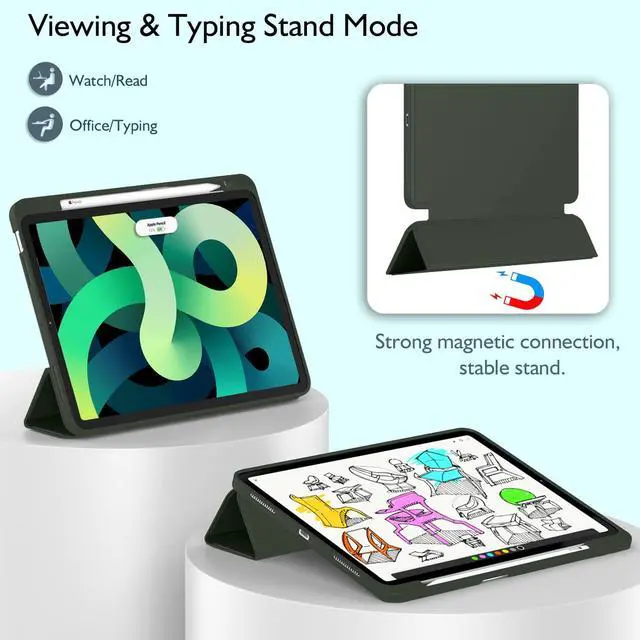 Alt view image 5 of 5 - ZryXal iPad Air 11 Inch Case M3 2025 / M2 2024, iPad Air Case 5th Generation/4th Generation 2022/2020 10.9 Inch [Support Touch ID and Auto Wake/Sleep](Dark Green)