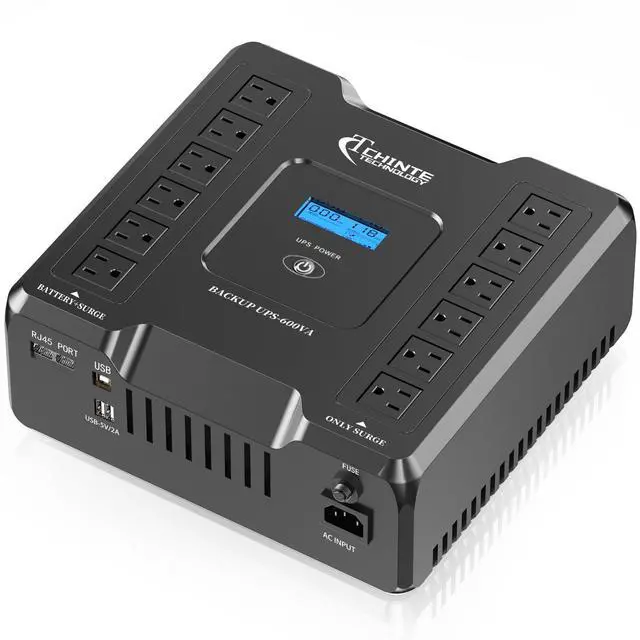 Main image of UPS Battery Backup and Surge Protector, 600VA/360W LiFePO4 Battery Backup Power Supply with AVR, 12 Outlets, USB 5V2A, LCD Display, Generator Compatible CHINTE