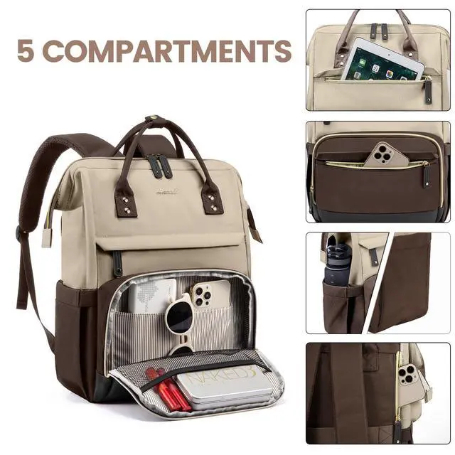 Alt view image 3 of 5 - LOVEVOOK Laptop Backpack for Women, 15.6 Inch Work Business Backpacks Purse With Large Capacity, Waterproof Nurse Bag College Bookbag for School, Waterproof Casual Daypack for Travel