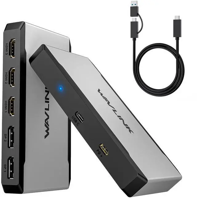 Main image of USB C to HDMI Adapter, WAVLINK Triple Monitors Adapter for M1/M2/M3/M4 macOS Systems. Type-C&A Hosts, 100W PD in, 3 HDMI 2 DP Available, Triple 4K@60Hz, SMI Driver Required