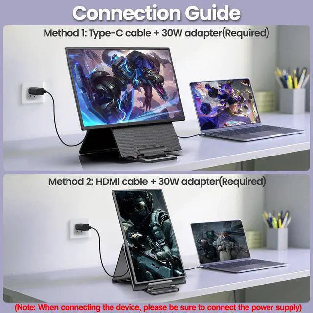 Alt view image 4 of 5 - 2K 180Hz Portable Monitor,23.8" 2560x1440 QHD 120% SRGB IPS FreeSync Gaming Moniter USB-C HDMI Large Work Home Office Second Monitor VESA Mountable, Adjustable Tilt & Height for Laptop, PS4,Xbox