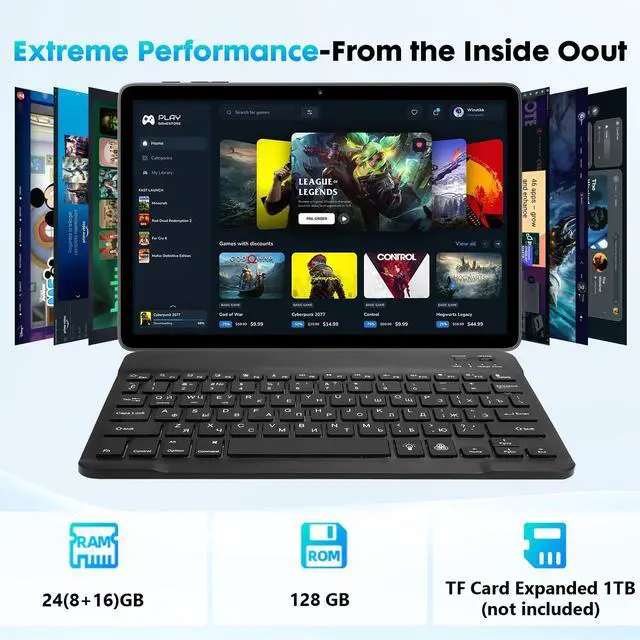 Alt view image 3 of 5 - Aobante 10 Inch Tablet, Android 15 with 24GB RAM + 128GB ROM (1TB Expandable), Octa-Core, 1280x800 IPS HD Touchscreen, 5MP+8MP Dual Camera, 6000mAh, Tablet with Keyboard, Mouse, Widevine L1(Blue)