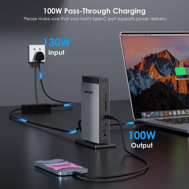 Alt view image 5 of 5 - WAVLINK USB C Docking Station with 3 HDMI, 15 in 1 Laptop Dock Triple Monitor 4K+Dual 2K, 100W Charging for M1 M2 M3 Mac and Windows, 5 USB Ports, 2DP, 1Gbps Ethernet Port, Audio/Mic, SD/TF