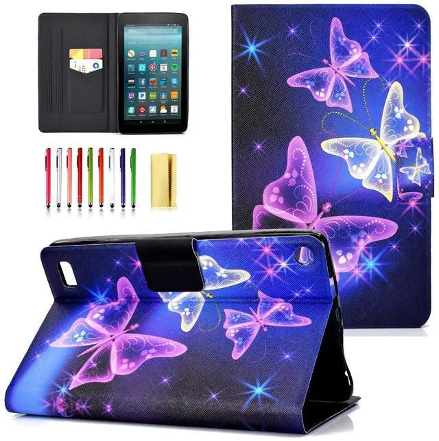 Main image of UUcovers for Amazon Kindle Fire 7 Tablet Case 9th/7th/5th Generation (2019/2017/2015) with Stand/Card Pockets [Auto Wake/Sleep] PU Leather Folio Smart Magnetic Closure Wallet Cover, Purple Buttefly