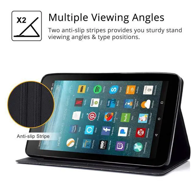 Alt view image 5 of 5 - UUcovers for Amazon Kindle Fire 7 Tablet Case 9th/7th/5th Generation (2019/2017/2015) with Stand/Card Pockets [Auto Wake/Sleep] PU Leather Folio Smart Magnetic Closure Wallet Cover, Purple Buttefly