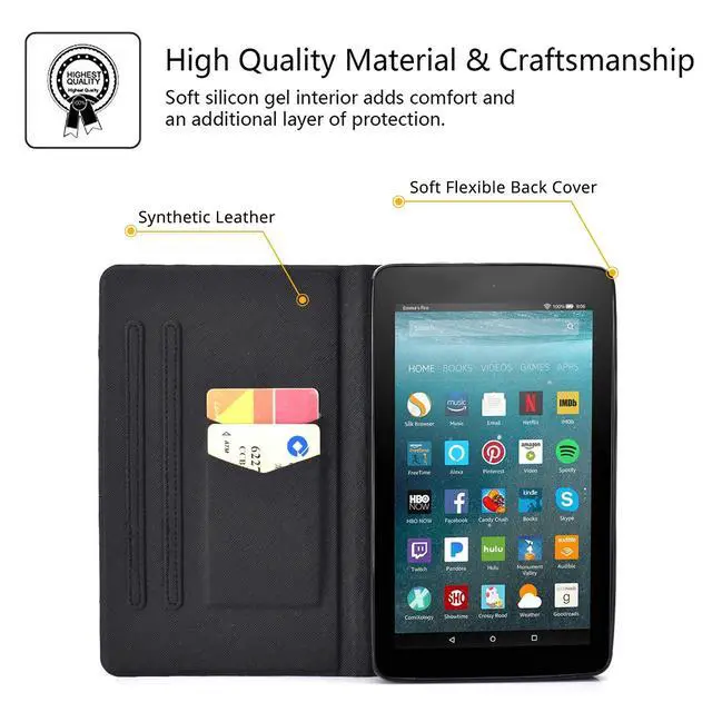 Alt view image 3 of 5 - UUcovers for Amazon Kindle Fire 7 Tablet Case 9th/7th/5th Generation (2019/2017/2015) with Stand/Card Pockets [Auto Wake/Sleep] PU Leather Folio Smart Magnetic Closure Wallet Cover, Purple Buttefly