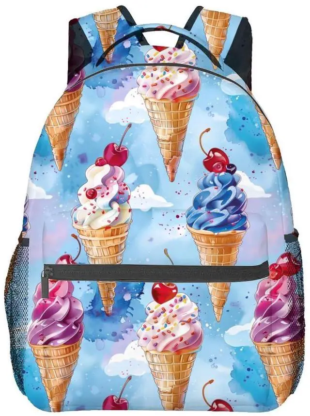 Main image of Fun Ice Cream Backpack, Travel School Laptop Polyester Playful Watercolor Backpacks for Women Kids, Work Sports Back Pack Casual Daypack, Lightweight Rucksack Gifts for Gym Camping Hiking