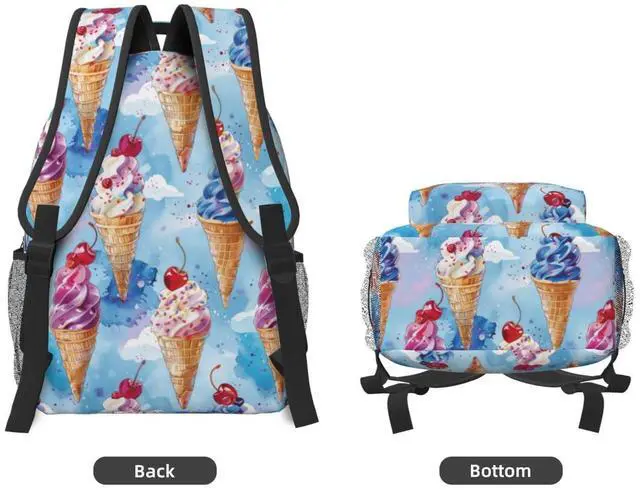 Alt view image 4 of 5 - Fun Ice Cream Backpack, Travel School Laptop Polyester Playful Watercolor Backpacks for Women Kids, Work Sports Back Pack Casual Daypack, Lightweight Rucksack Gifts for Gym Camping Hiking