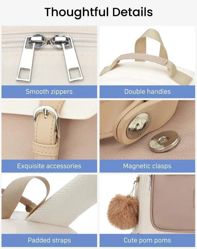 Alt view image 5 of 5 - VANKANY School Backpack for Teen Girls, Cute Laptop Bookbag 17.3in for Women College Students Aesthetic Schoolbag Middle High School Travel Mochilas Niñas, Khaki Beige