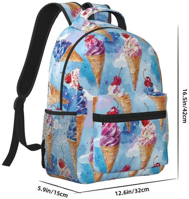 Alt view image 3 of 5 - Fun Ice Cream Backpack, Travel School Laptop Polyester Playful Watercolor Backpacks for Women Kids, Work Sports Back Pack Casual Daypack, Lightweight Rucksack Gifts for Gym Camping Hiking