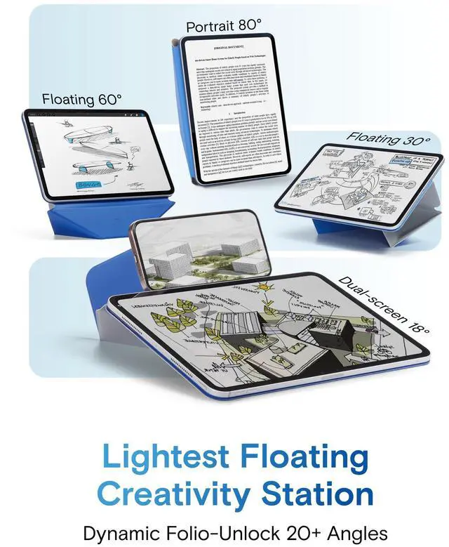 Alt view image 3 of 5 - MOFT Dynamic Folio Case for iPad Pro 13-inch(M5 2025/M4 2024), Silm Magnetic Stand Case with 20+ Viewing Angles, Auto Wake/Sleep, Ultra Thin, Cement x Sapphire