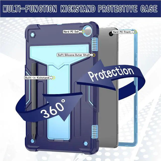 Alt view image 2 of 5 - elitegadget Case for Amazon Fire Max 11 (13th Generation, 2023 Released) - Heavy Duty Hybrid Protective Case Cover with Kickstand + 1 Screen Protector and 1 Random Stylus (Navy Blue/Blue)