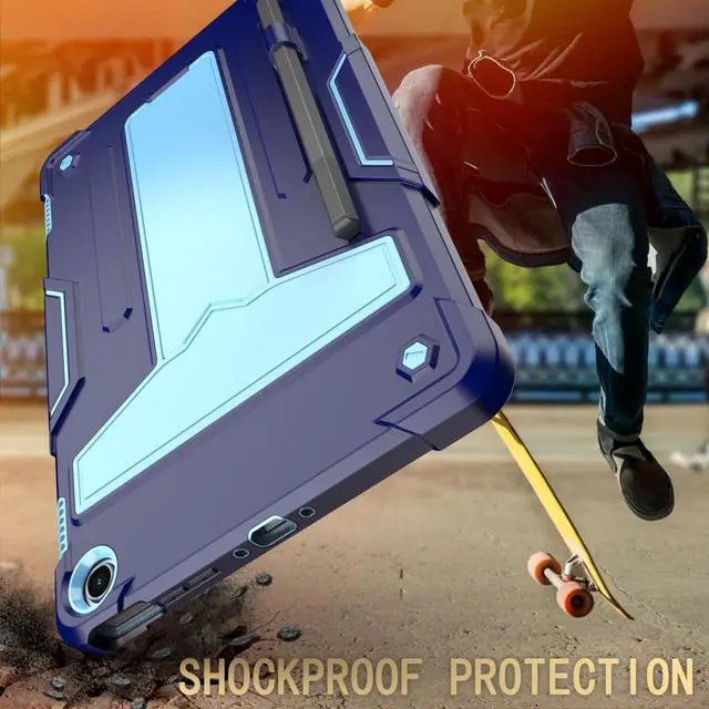 Alt view image 5 of 5 - elitegadget Case for Amazon Fire Max 11 (13th Generation, 2023 Released) - Heavy Duty Hybrid Protective Case Cover with Kickstand + 1 Screen Protector and 1 Random Stylus (Navy Blue/Blue)