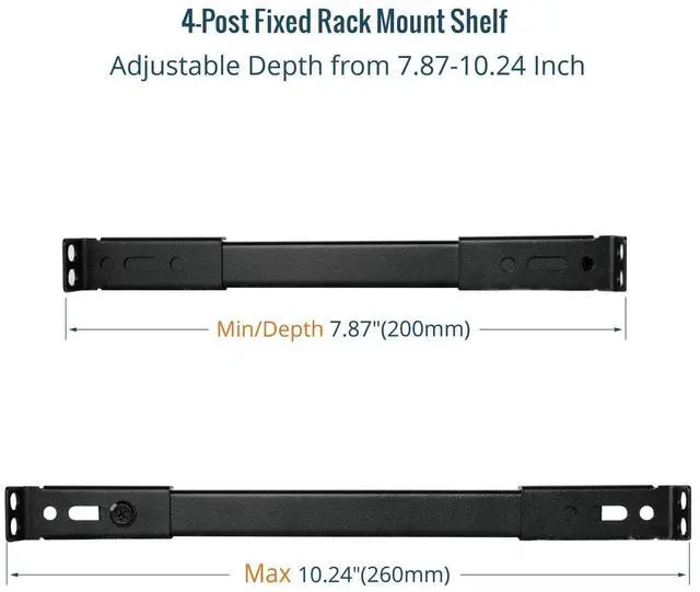 Alt view image 3 of 5 - Tecmojo 0.5U Rack Shelf for 10" Server Rack & Cabinet, Adjustable 7.87-10.24" Depth, Vented Metal Tray, Heavy Duty Support up to 66 lbs, Enhanced Ventilation, Black