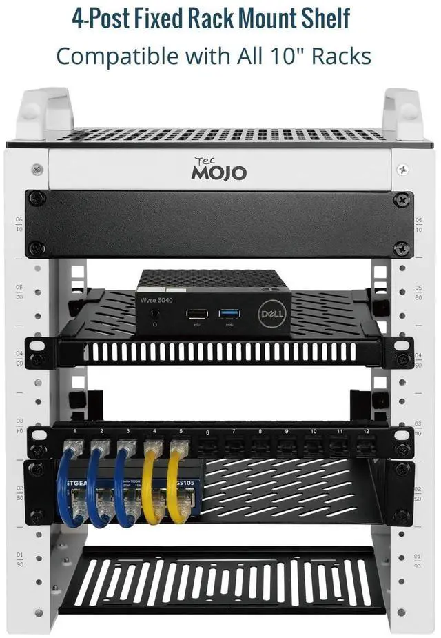 Alt view image 4 of 5 - Tecmojo 0.5U Rack Shelf for 10" Server Rack & Cabinet, Adjustable 7.87-10.24" Depth, Vented Metal Tray, Heavy Duty Support up to 66 lbs, Enhanced Ventilation, Black