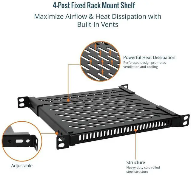 Alt view image 5 of 5 - Tecmojo 0.5U Rack Shelf for 10" Server Rack & Cabinet, Adjustable 7.87-10.24" Depth, Vented Metal Tray, Heavy Duty Support up to 66 lbs, Enhanced Ventilation, Black