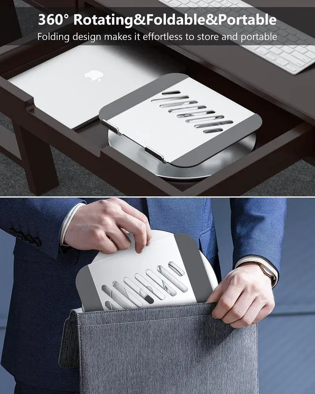Alt view image 4 of 5 - NTMY Adjustable 360 Rotating Laptop Stand with Phone Holder, Foldable for Desk, Ergonomic Fits MacBook, All Notebooks up to 17.3 inches