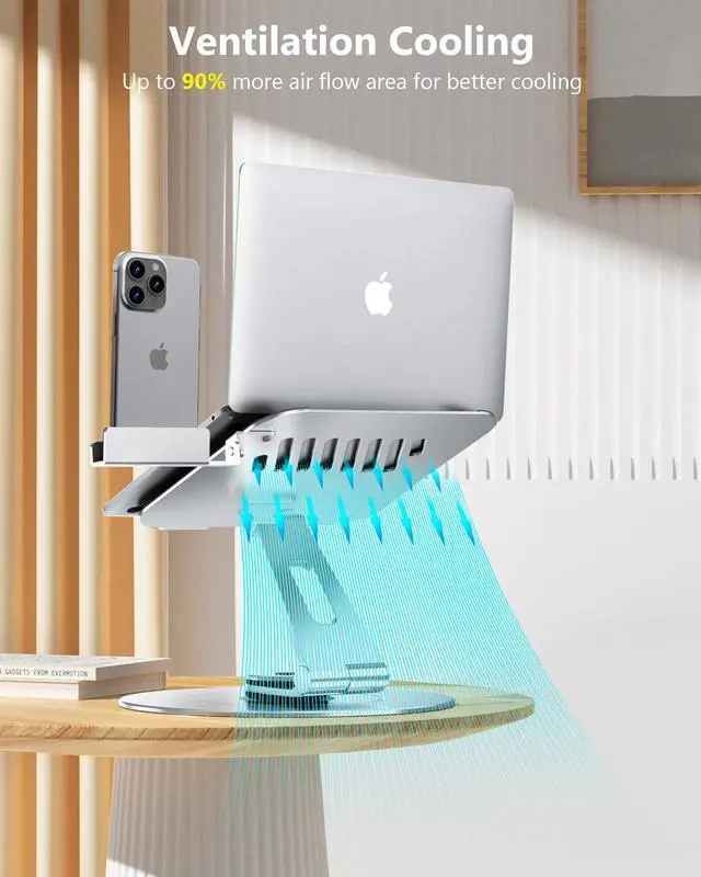 Alt view image 5 of 5 - NTMY Adjustable 360 Rotating Laptop Stand with Phone Holder, Foldable for Desk, Ergonomic Fits MacBook, All Notebooks up to 17.3 inches