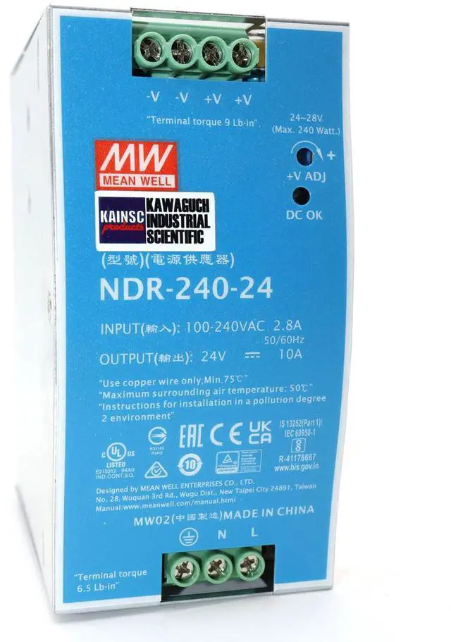 Main image of Mean Well NDR-240-24 240W 24VDC 10A AC/DC Industrial DIN Rail Power Supply Single Output Provided by KAINSC Products