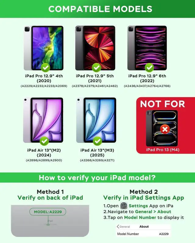 Alt view image 2 of 5 - Senyoson Keyboard Case for iPad Pro 12.9 inch (4th,5th, 6th Generation) & New Air 13 inch M2 /M3 (NOT FOR 13 PRO M4) - Wireless Detachable Keyboard- Pencil Holder, with Auto Sleep/Wake Function, Black