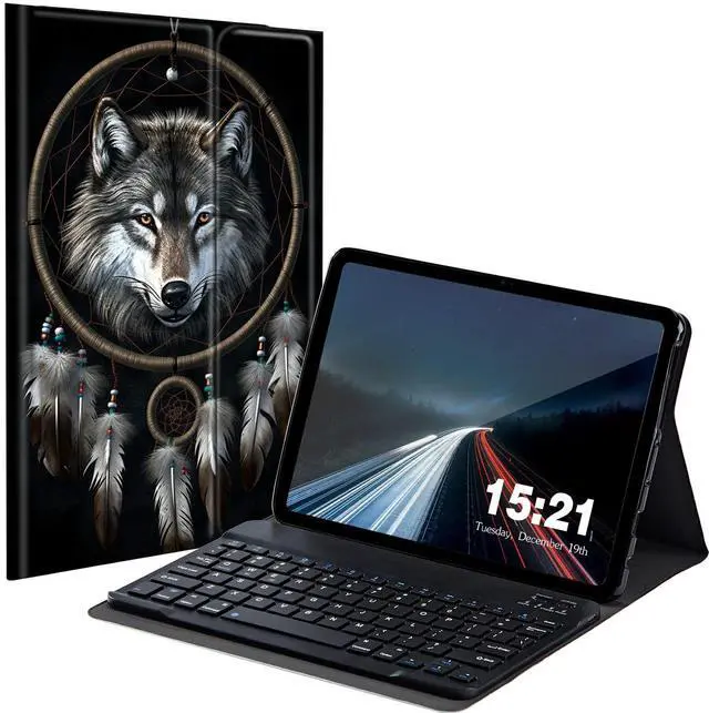 Main image of BREIDMKFM Keyboard Case for Kindle Fire HD 8 & 8 Plus Tablet (12th/10th Gen, 2022/2020 Release) 8", Smart Tablet Cover with Detachable Wireless Bluetooth Keyboard, Dreamcatcher Wolf