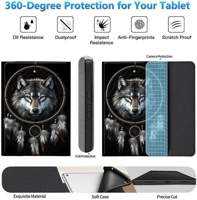 Alt view image 3 of 5 - BREIDMKFM Keyboard Case for Kindle Fire HD 8 & 8 Plus Tablet (12th/10th Gen, 2022/2020 Release) 8", Smart Tablet Cover with Detachable Wireless Bluetooth Keyboard, Dreamcatcher Wolf