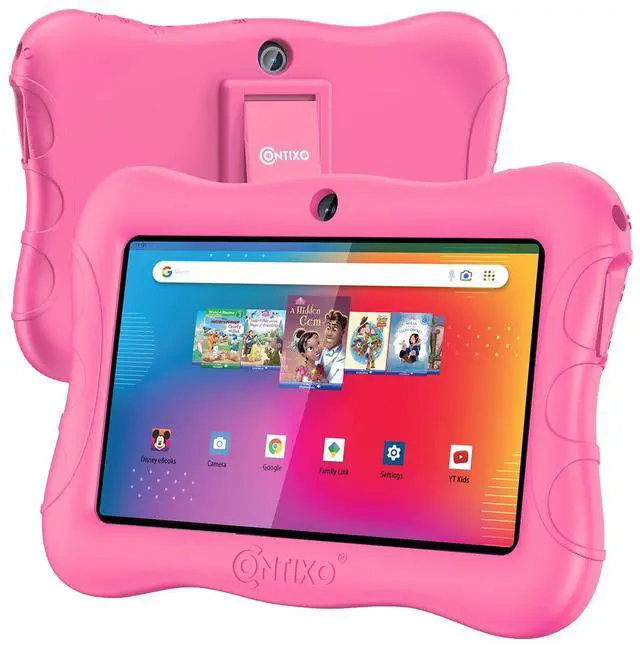 Alt view image 2 of 5 - Contixo 7 inch Kids Tablet Bundle - Android Tablets and Kids Wired Headphones, with 50+ Disney Storybooks (Value $200), WiFi, 32GB ROM, Learning Tablet for Kids - Pink