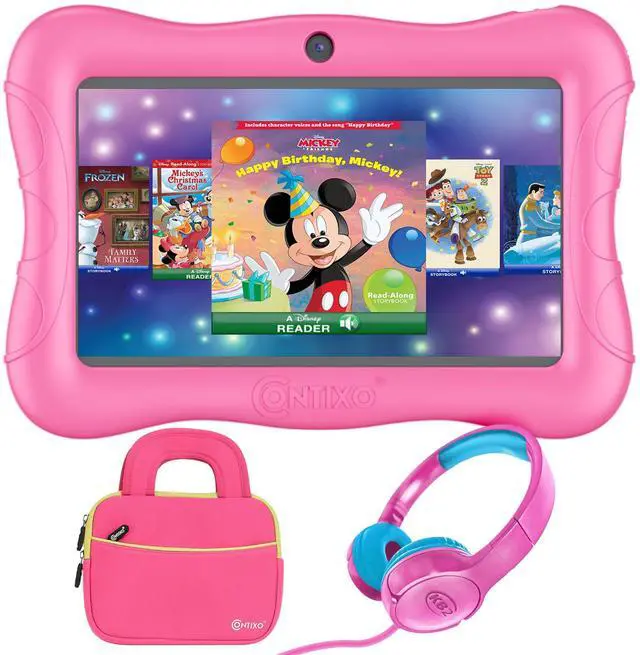 Main image of Contixo 7 inch Kids Tablet Bundle - Android Tablets and Kids Wired Headphones, with 50+ Disney Storybooks (Value $200), WiFi, 32GB ROM, Learning Tablet for Kids - Pink