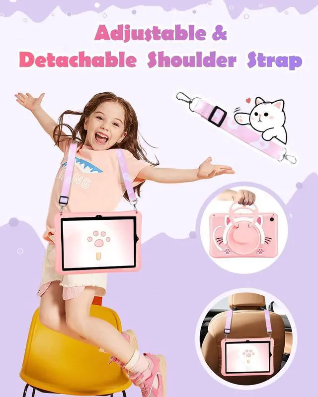 Alt view image 3 of 5 - Wazzasoft for Samsung Galaxy Tab A9 Plus Case 11 Girls Cute Cat Kawaii Cover Girly 3D Cartoon Women Kitten with Rotating Handle Stand & Strap Soft Silicon Funda for Samsung A9 Plus Tablet Case