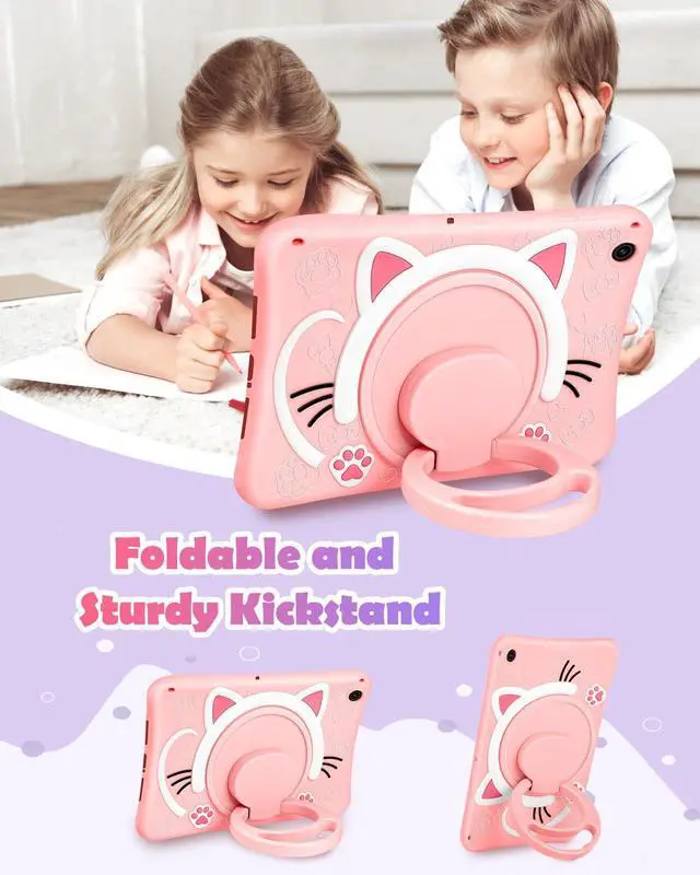 Alt view image 5 of 5 - Wazzasoft for Samsung Galaxy Tab A9 Plus Case 11 Girls Cute Cat Kawaii Cover Girly 3D Cartoon Women Kitten with Rotating Handle Stand & Strap Soft Silicon Funda for Samsung A9 Plus Tablet Case