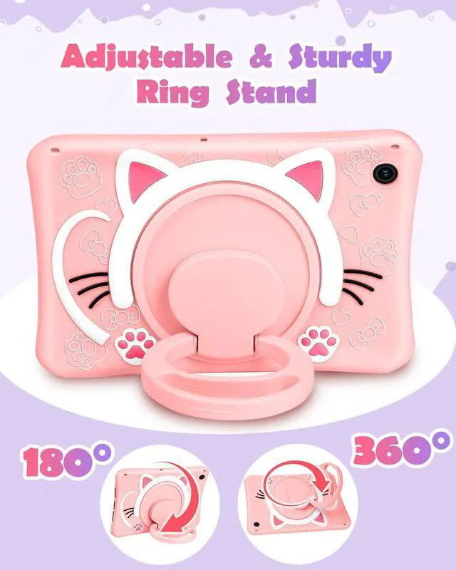 Alt view image 4 of 5 - Wazzasoft for Samsung Galaxy Tab A9 Plus Case 11 Girls Cute Cat Kawaii Cover Girly 3D Cartoon Women Kitten with Rotating Handle Stand & Strap Soft Silicon Funda for Samsung A9 Plus Tablet Case