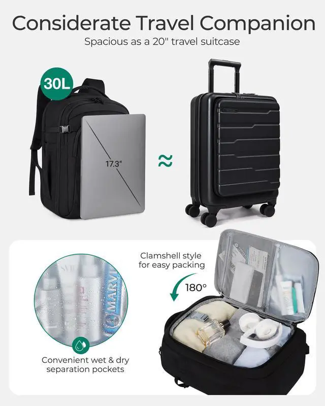 Alt view image 4 of 5 - BAGSMART Travel Backpack for Men Women, Carry On Backpack Flight Approved TSA Friendly with USB Charging Hole Lightweight Weekender Bag Casual Daypack 17.3 Inch Laptop Business Work Backpack, Brown