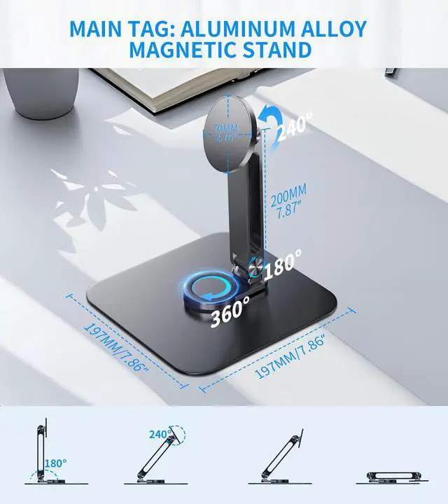 Alt view image 4 of 5 - Adjustable Portable Magnetic Monitor/iPhone/Tablet Stand Magnetic Quick-Release - Foldable 10.1 10.5 11 11.6 12 12.5 15.6 17 17.3 18 18.5 inch Portable Monitor iPad Air mini Pro Samsung POS, Kindle