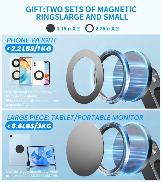 Alt view image 5 of 5 - Adjustable Portable Magnetic Monitor/iPhone/Tablet Stand Magnetic Quick-Release - Foldable 10.1 10.5 11 11.6 12 12.5 15.6 17 17.3 18 18.5 inch Portable Monitor iPad Air mini Pro Samsung POS, Kindle