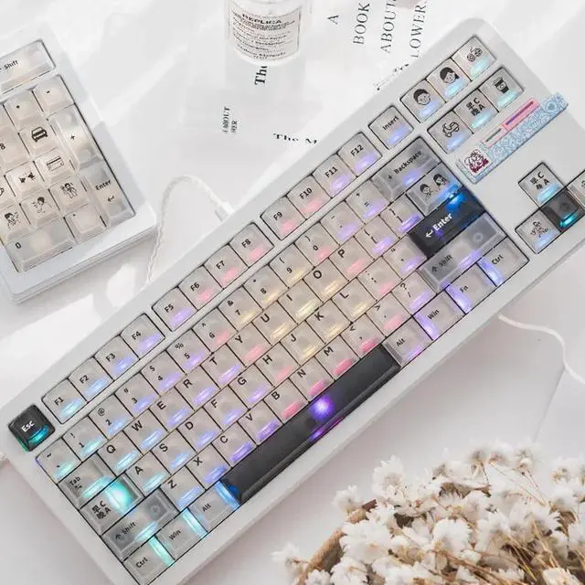 Main image of 151 Keys Transparent Cherry Profile Keyboard Keycaps, Backlit Crystal PC Keycap Set, Custom Keycaps 75 Percent Shine Through RGB Mechanical Keyboard