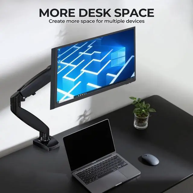 Alt view image 3 of 5 - NSY Audio Single Monitor Arm Mount for 13-32 Inch Screens - Gas Spring Adjustable Stand with VESA 75x75/100x100, Clamp & Grommet Base, Holds Up to 20 lbs LCD Computer Monitors, Ergonomic Desk Mount
