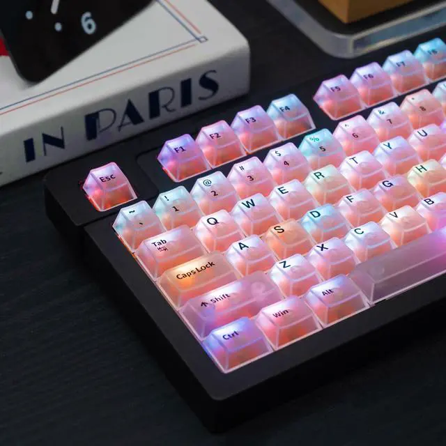 Alt view image 2 of 5 - 151 Keys Transparent Cherry Profile Keyboard Keycaps, Backlit Crystal PC Keycap Set, Custom Keycaps 75 Percent Shine Through RGB Mechanical Keyboard