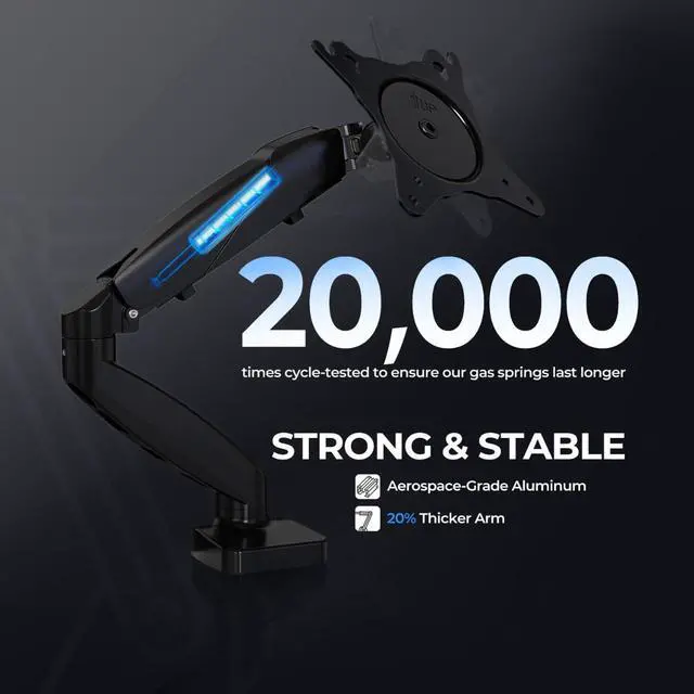 Alt view image 5 of 5 - NSY Audio Single Monitor Arm Mount for 13-32 Inch Screens - Gas Spring Adjustable Stand with VESA 75x75/100x100, Clamp & Grommet Base, Holds Up to 20 lbs LCD Computer Monitors, Ergonomic Desk Mount