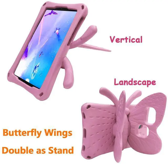 Alt view image 4 of 5 - Tading Universal Kids Case for Sunshine T1 Tablet/Sunshine T1 Elite Tablet Case, Shockproof Light Weight Protective Stand Cover for Cloud Mobile Sunshine T1 Tablet 8 inch, Cute Butterfly - Pink