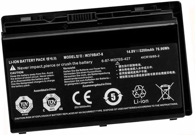 Main image of 7xinbox 76.96WH 5200mAh 14.8V W370BAT-8 Laptop Battery Compatible with Clevo W350et W350etq W370et Sager Np6350 Np6370 Schenker Xmg A522 A722 Series 6-87-w370s-4271K590S K650C K750S