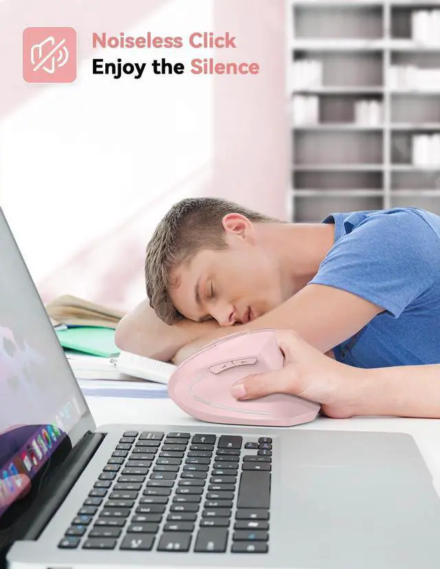 Alt view image 4 of 5 - TECKNET Ergonomic Wireless Vertical Mouse - 4800 DPI, 5 Adjustable Levels, 2.4GHz Optical, 6 Buttons for Carpal Tunnel - Laptop, Desktop, PC, MacBook Compatible - Pink