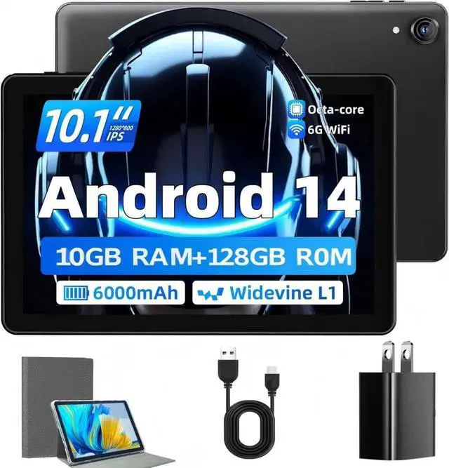 Main image of Rebecco Android 14 Tablet 10 Inch 10GB +128GB Octa Core,Gaming Tablet with OTG Transmission and Wi-Fi 6G 6000mAh, 8+5MP Dual Camera,Bluetooth 5.3, Latest Tablets with Widevin L1