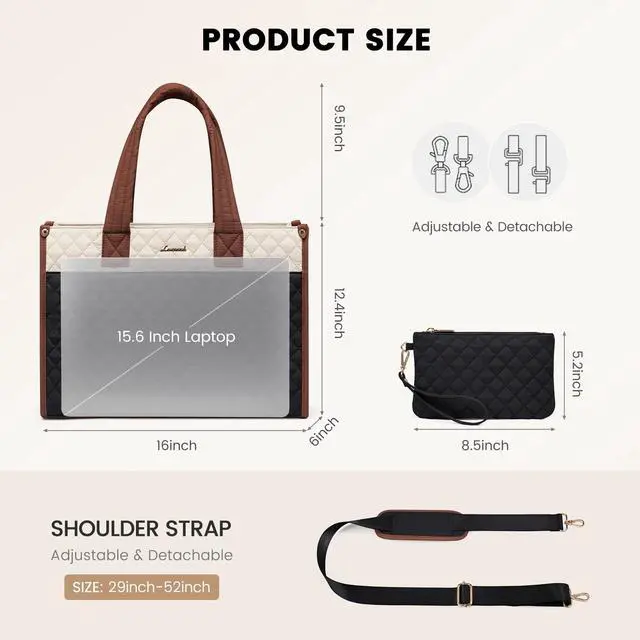 Alt view image 4 of 5 - LOVEVOOK Laptop Tote Bag for Women,Canvas Work Tote Bag for Women with Clutch Purse,15.6 Inch Computer Briefcase Bag,Professional Teacher Business Office,Lightweight Shoulder Travel