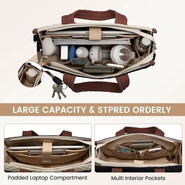 Alt view image 3 of 5 - LOVEVOOK Laptop Tote Bag for Women,Canvas Work Tote Bag for Women with Clutch Purse,15.6 Inch Computer Briefcase Bag,Professional Teacher Business Office,Lightweight Shoulder Travel